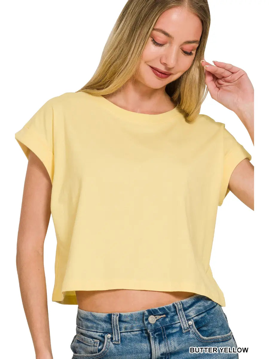 Cropped Butter Cream Tee