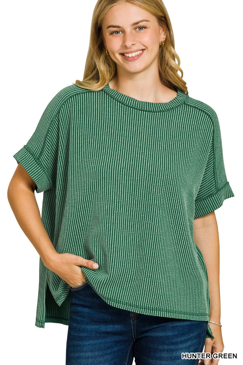 Ribbed Hunter Green Weekend Top