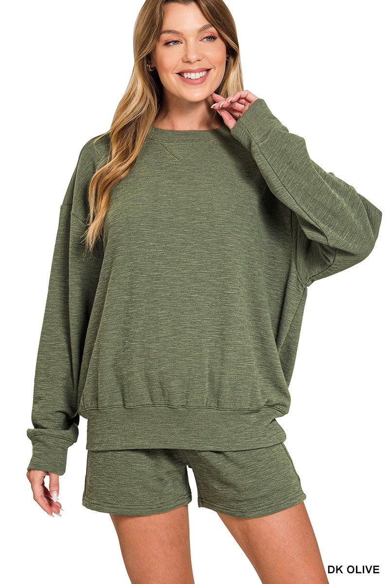 Slub Pullover Short Set-Dk Olive