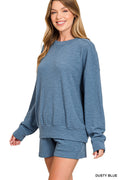Slub Pullover Short Set-Dusty Blue