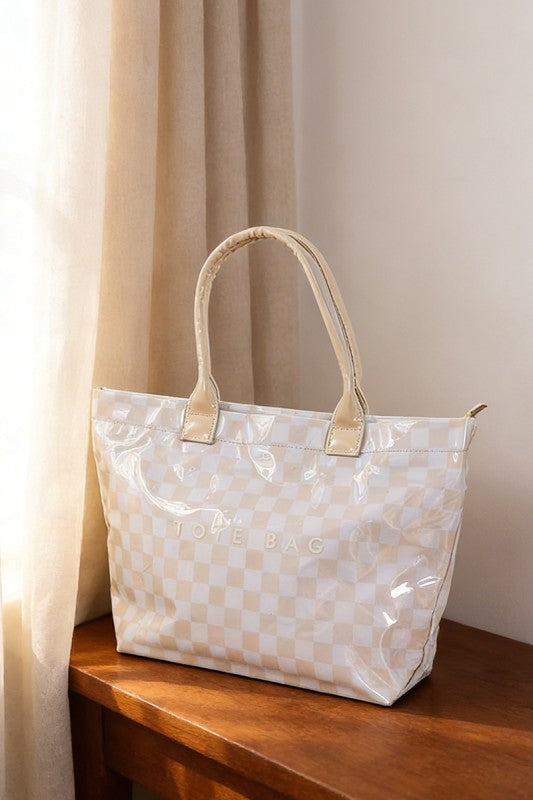 Tote Bag-Beige Checkered
