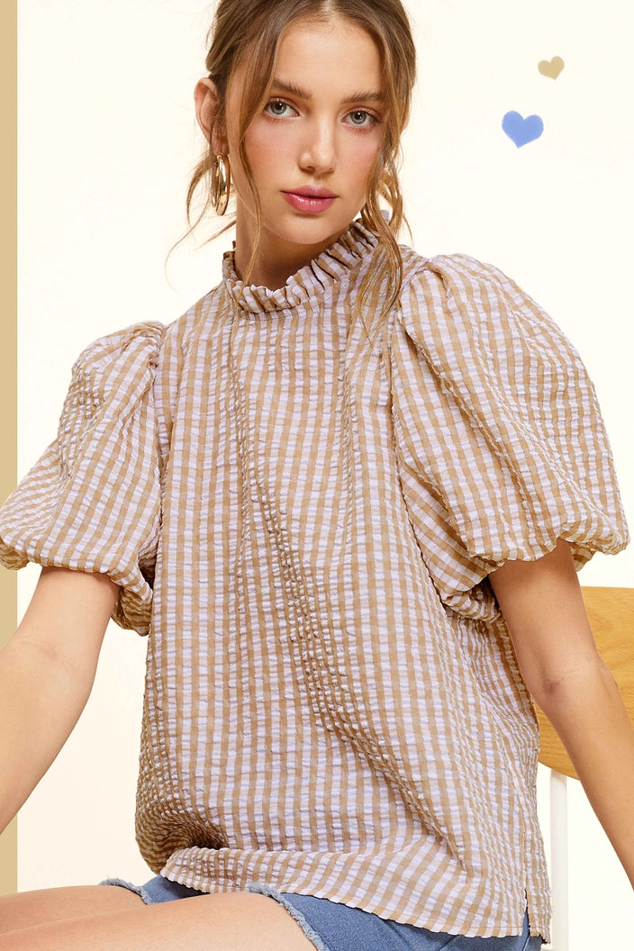 Gingham Puff Khaki
