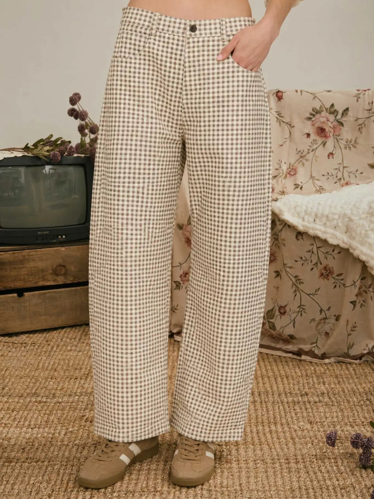 Gingham Barrel Pant