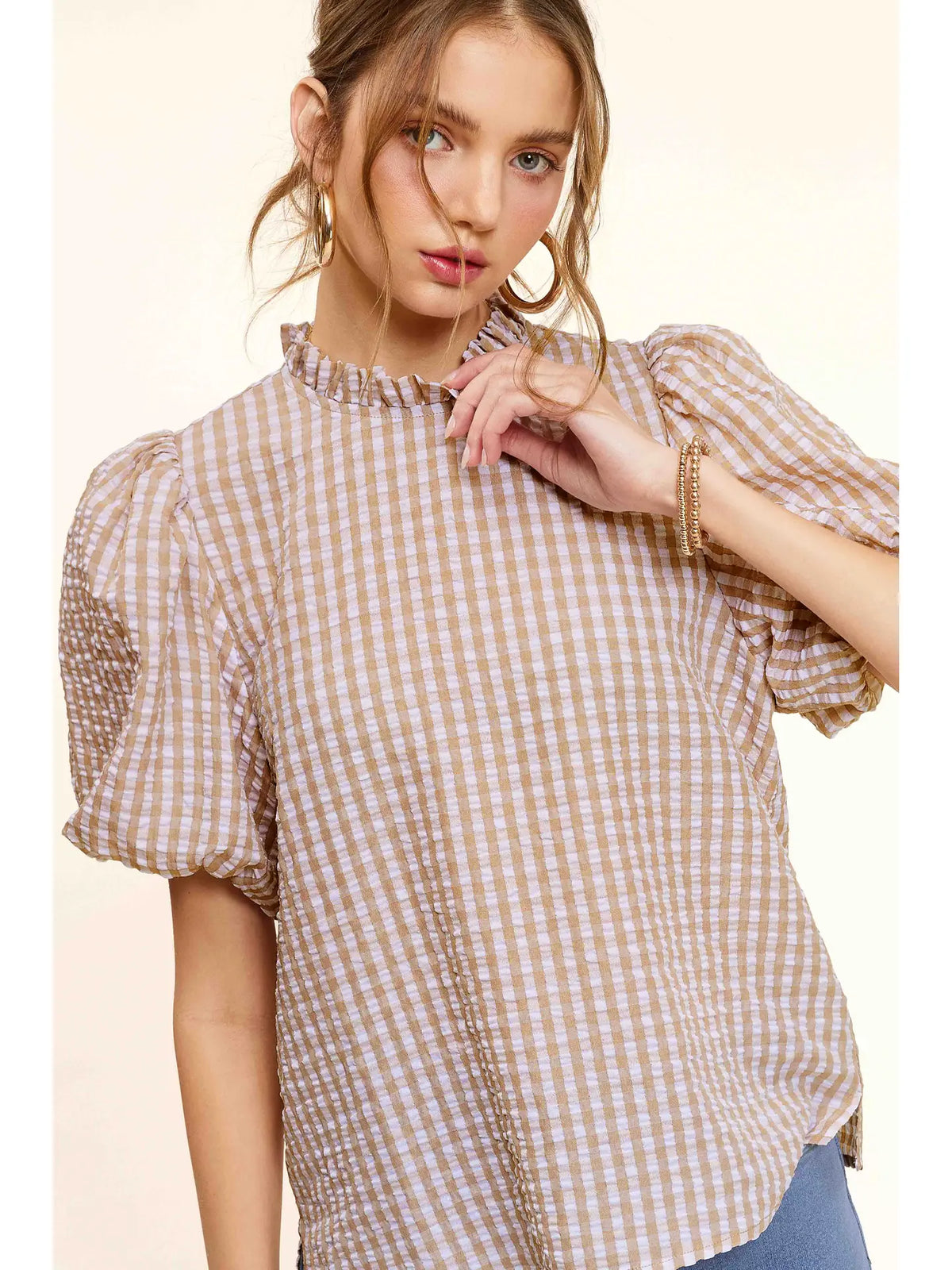 Gingham Puff Khaki