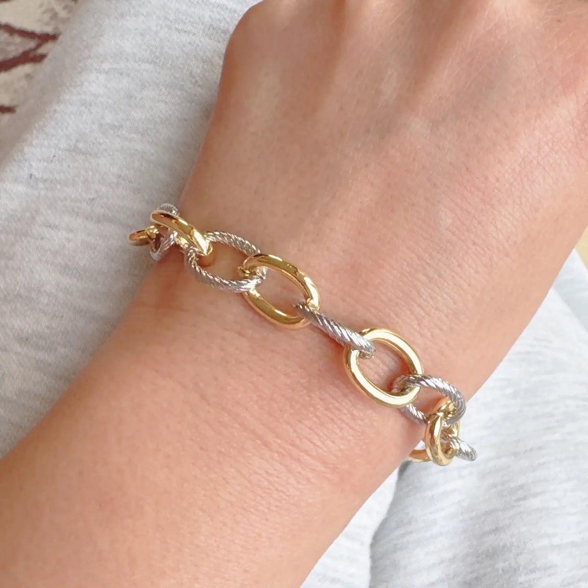 Cable Texture Two Tone Bracelet